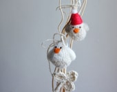 Three little knitted birds rustic Christmas tree ornament, grey fluffy chicks Holiday decor, Hygge keepsake pendants, Xmas party guests