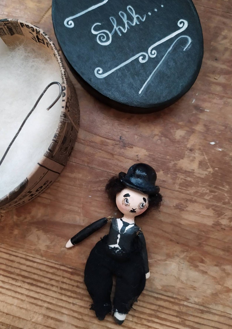 Charlie Chaplin mini doll in a box dedicated to silent cinema. Etsy