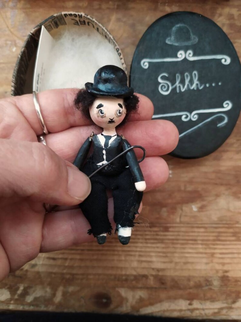 Charlie Chaplin mini doll in a box dedicated to silent cinema. Etsy