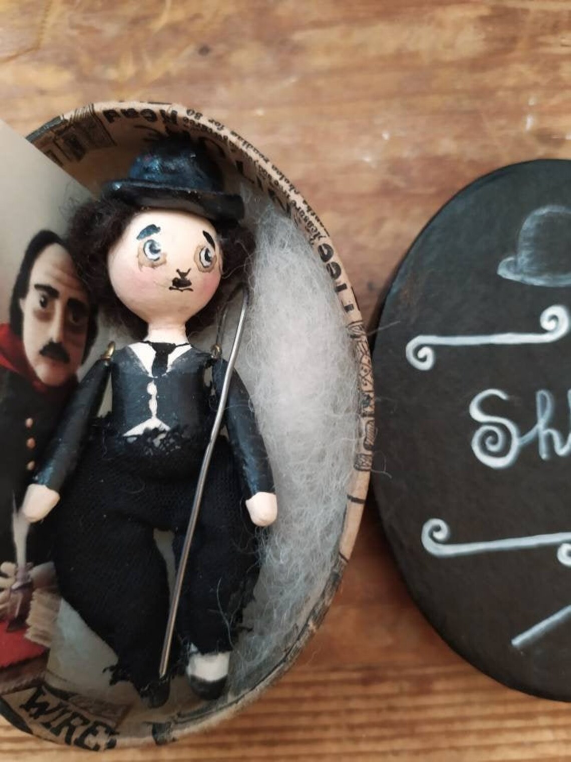 Charlie Chaplin mini doll in a box dedicated to silent cinema. Etsy