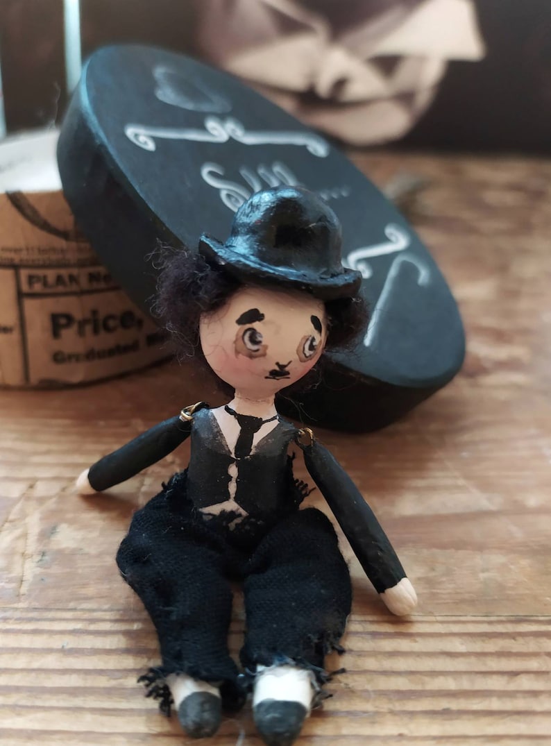 Charlie Chaplin mini doll in a box dedicated to silent cinema. Etsy
