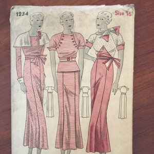1920 Vintage Simplicity Flapper Day Dress Pattern 1234 Size 16