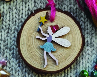 Fairy hanging wall decoration made from wood and natural materials. Perfect small gift