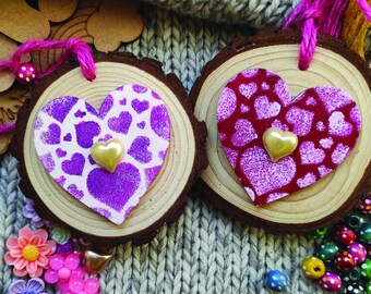 Heart hanging wall decoration made from wood and natural materials. Perfect small gift