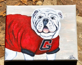 Georgia Bulldog painting, UGA, mascot, Bulldog art, painting on canvas, University of Georgia, wall art, gift, graduation, Dawg fan