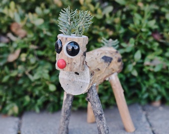 Mini Wooden Log Deer Christmas Figurine