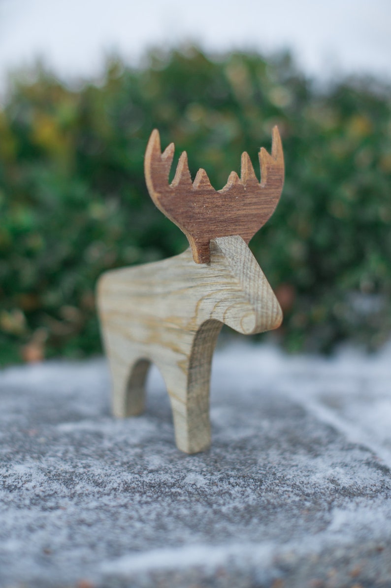 Décorations De Noël En Bois - Cerf à Facettes Rouge Ou Marron, Neuf