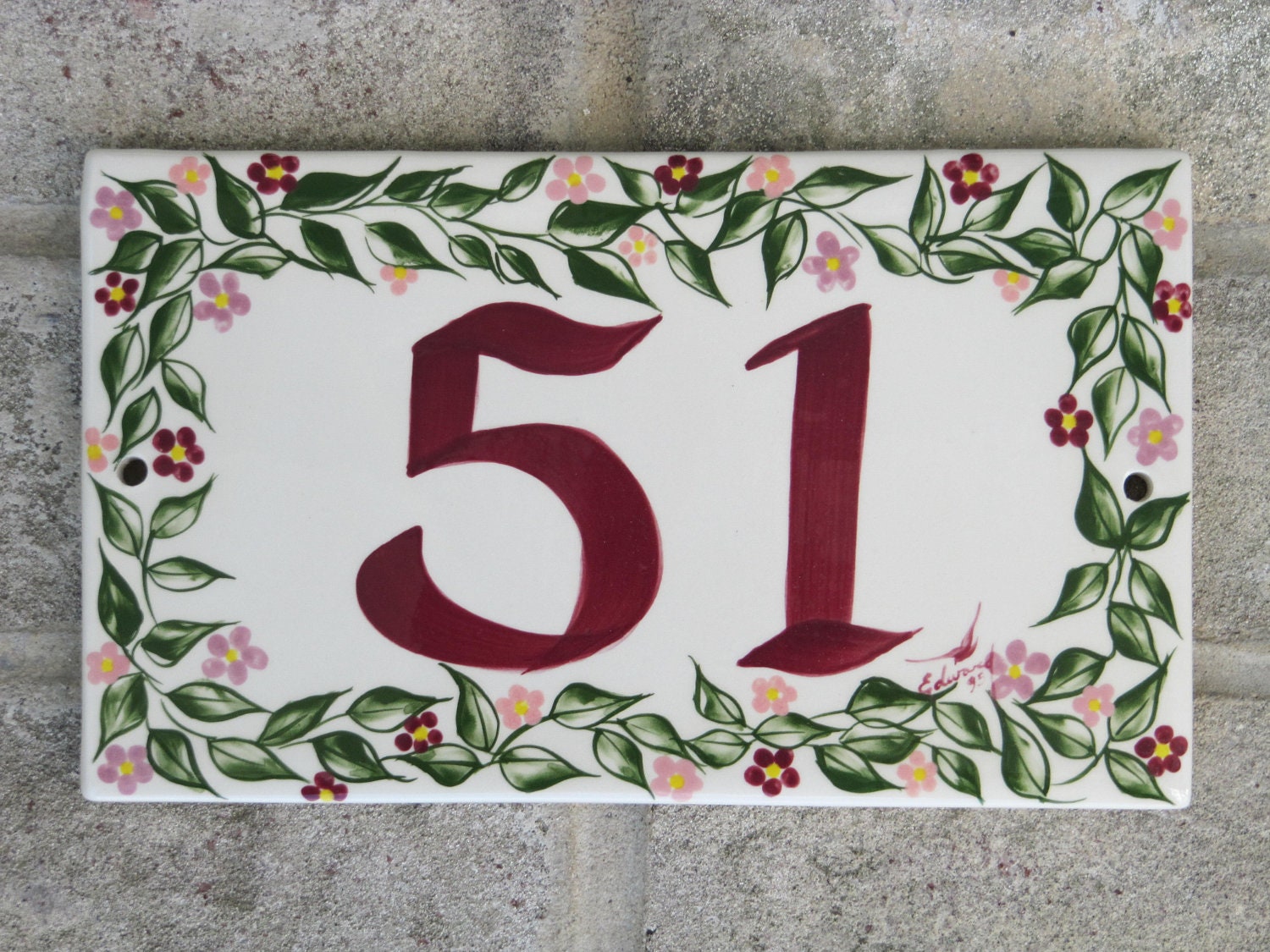 Custom Hand Painted Ceramic House Number Tile, Placque, or Sign