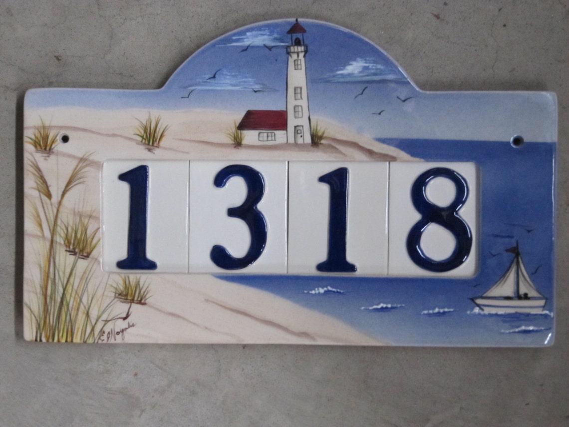 Custom Hand Painted Ceramic House Number Tile Plaque or Sign Etsy