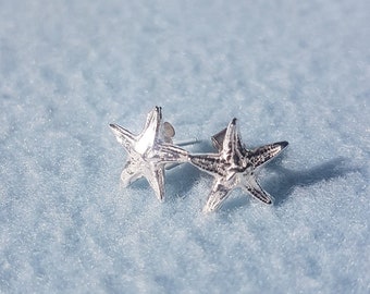 Silver Starfish Earrings / Small Solid Silver Stud Earrings / Front of starfish