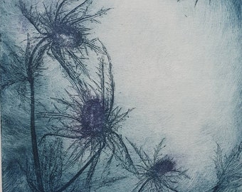 Thistle art print//original etching//unframed