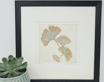 Ginko leaf print//ginkoleaf etching//original art//unframed