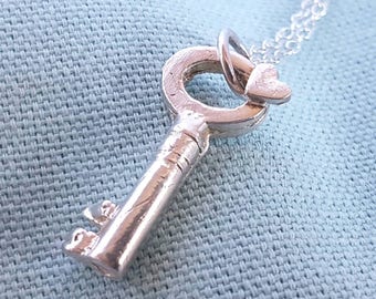 Key to my heart necklace // solid silver key pendant