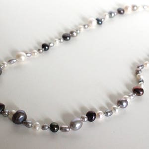 Pearl necklace//Hand knotted//White, grey, bronze & peacock fresh water pearls image 1