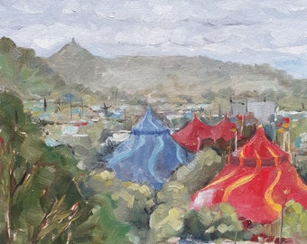 Glastonbury Giclee Print// Glasto festival//Reproduction of original oil painting