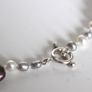 Pearl necklace//Hand knotted//White, grey, bronze & peacock fresh water pearls image 5