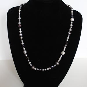 Pearl necklace//Hand knotted//White, grey, bronze & peacock fresh water pearls image 2