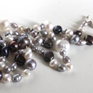 Pearl necklace//Hand knotted//White, grey, bronze & peacock fresh water pearls image 6