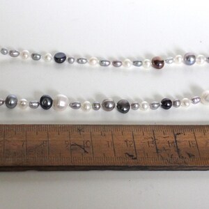 Pearl necklace//Hand knotted//White, grey, bronze & peacock fresh water pearls image 3