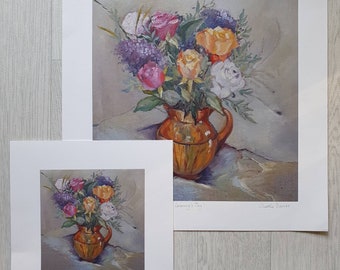 Roses giclee print //fine art print//high quality reproduction//'Roses in Granny's jug'//still life//glass vase