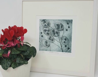 Honesty print art//etching//plant print//unframed etching