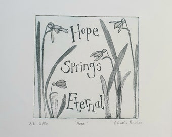 Snowdrop original print//etching//fine art//unframed//Hope Springs Eternal