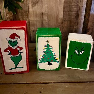 Set of 3 tiered tray, shelf or tabletop decor grinch Christmas