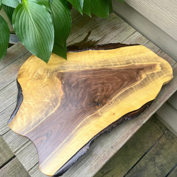 Walnut Live edge Large 21 1/4” long x 14 1/2” wide charcuterie board, serving tray, centerpiece, display stand