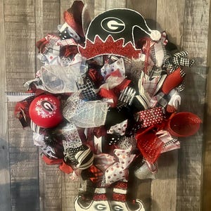 Medium Christmas elf wreath I Georgia colors 17”w x22 1/2”t