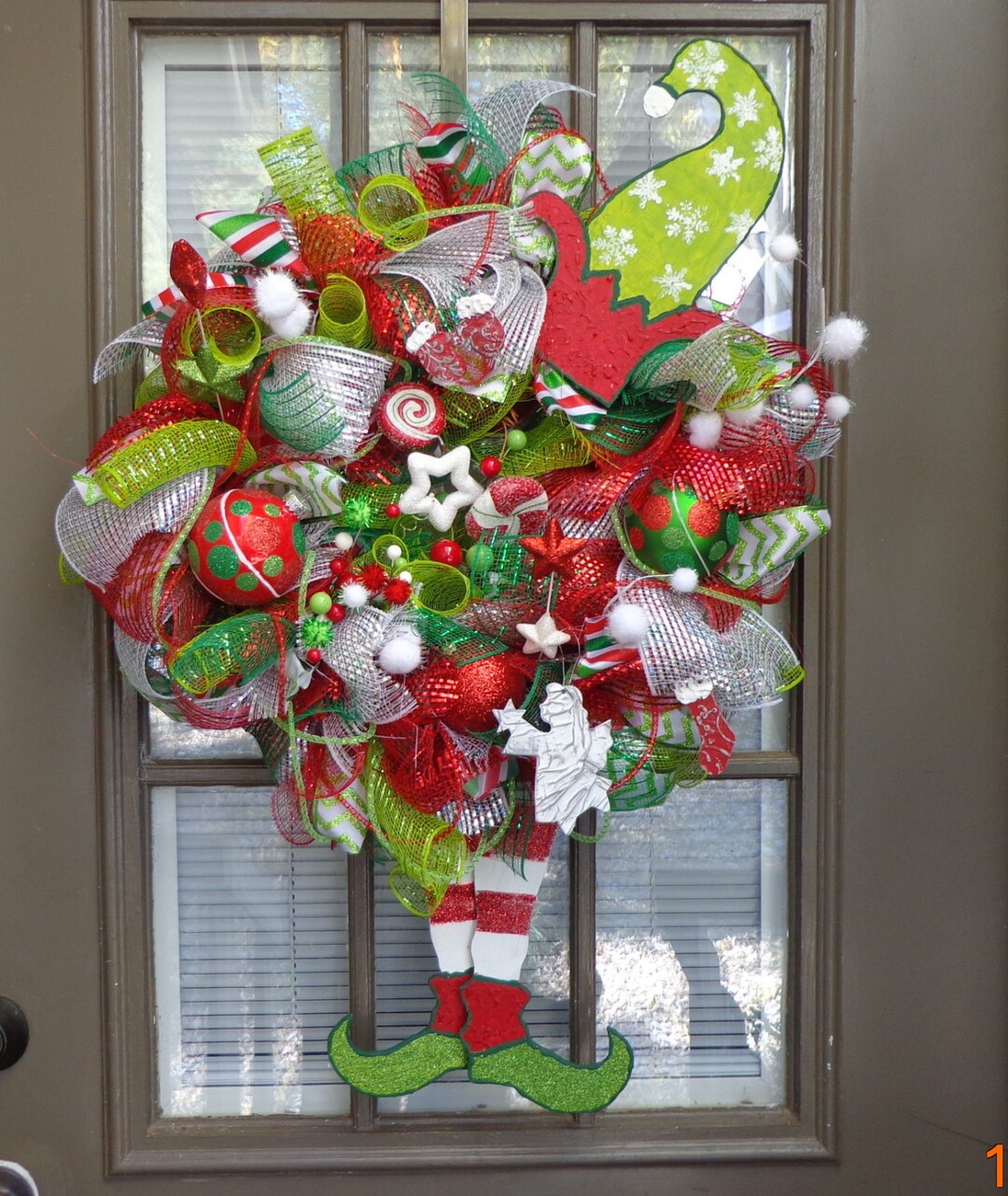 Large Red and Green Christmas Elf Wreath - Etsy