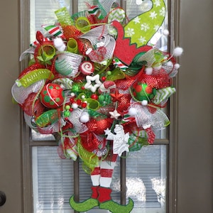 Large Red and green Christmas Elf wreath