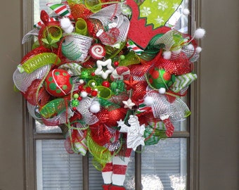 Large Red and green Christmas Elf wreath