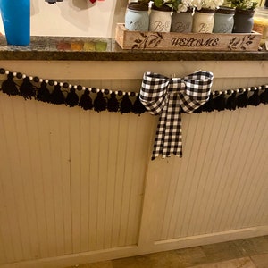 Ex large year round Farmhouse large beaded garland 60” (5ft)  wood mantel decor. Black and white beaded decor. Mantel garland