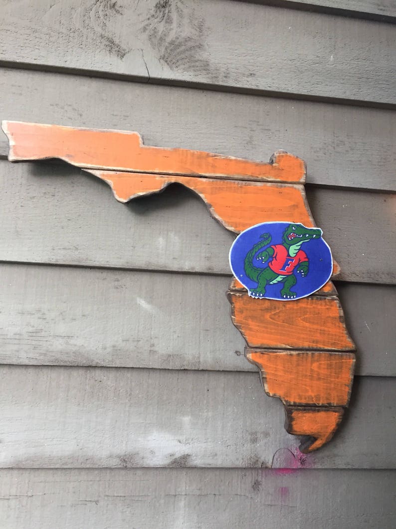 State of Florida With Florida Gator Recycled Wood Wall Hanging Etsy