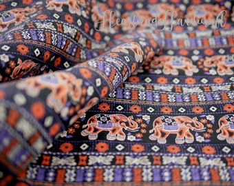 Fabric - Canvas fabric - yard goods - elephant pattern - hill tribe style - craft