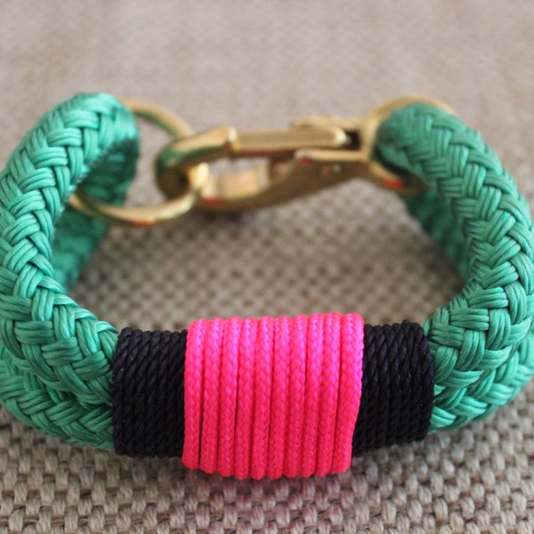 Customized Maine Rope Bracelet - Kelly Green Rope - Navy / Pink - Made to Order