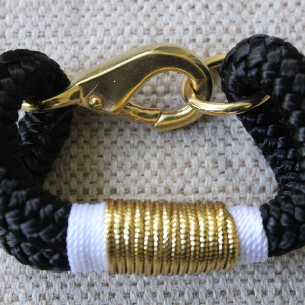 Customized Maine Rope Bracelet - Black Rope -White / Gold - Made to Order