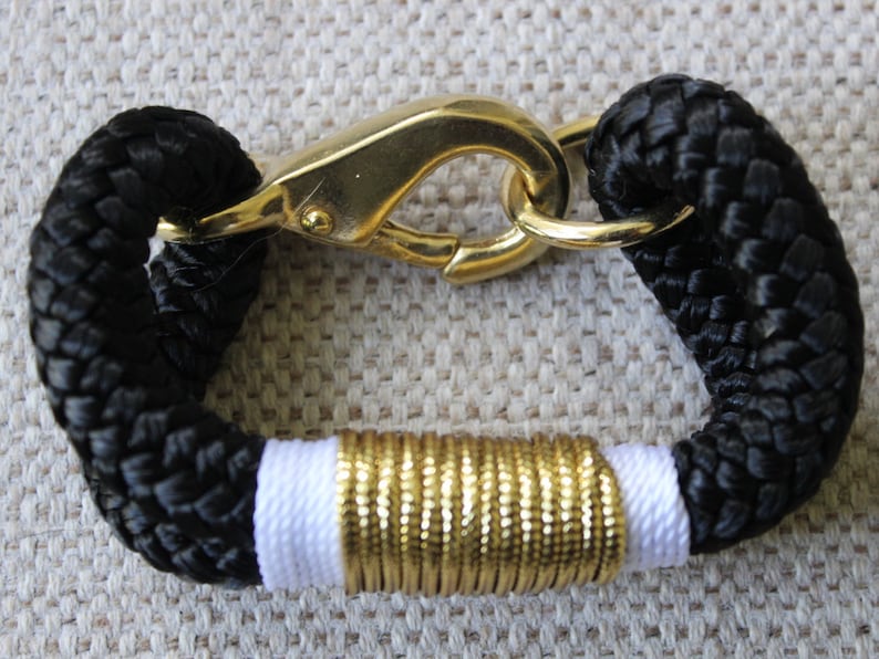 Customized Maine Rope Bracelet Black Rope white / Gold Made to Order Etsy