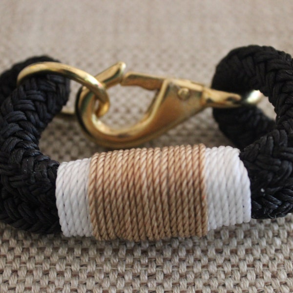 Customized Maine Rope Bracelet - Black Rope -White / Tan - Made to Order