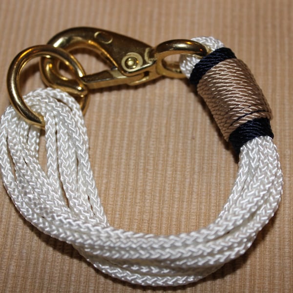 Maine Rope Bracelet -  White Multi-Strand Bracelet - with Navy / Khaki Accent - Made to Order