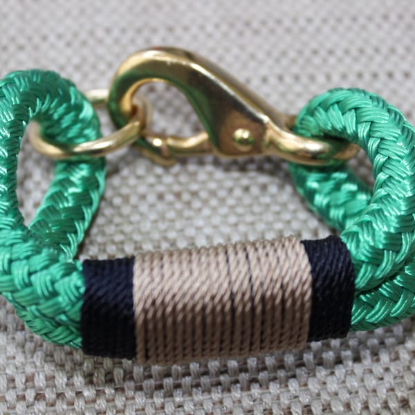 Customized Maine Rope Bracelet - Kelly Green Rope - Navy / Tan -Made to Order