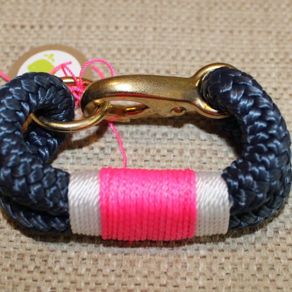 Customized Maine Rope Bracelet - Navy Rope - Pink / White - Made to Order