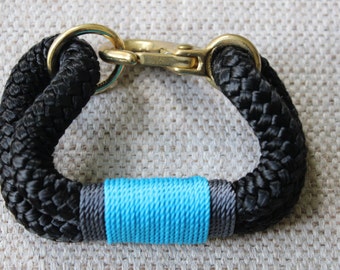 Customized Maine Rope Bracelet - Black Rope - Gray / Turquoise Accent - Made to Order