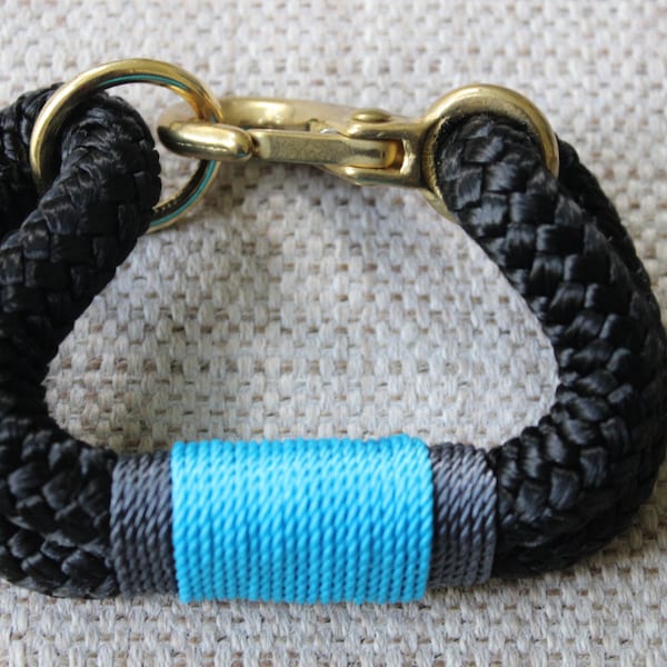Customized Maine Rope Bracelet - Black Rope - Gray / Turquoise Accent - Made to Order