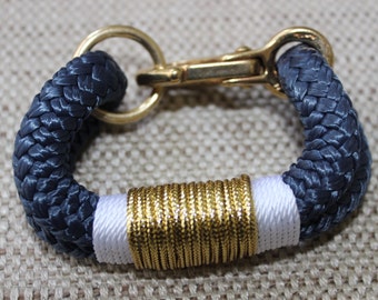 Customized Maine Rope Bracelet - Navy Rope - White / Metallic Gold - Made to Order