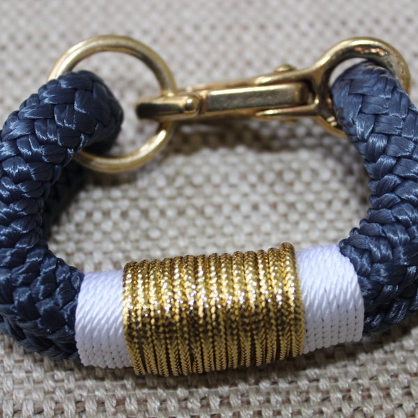 Customized Maine Rope Bracelet - Navy Rope - White / Metallic Gold - Made to Order