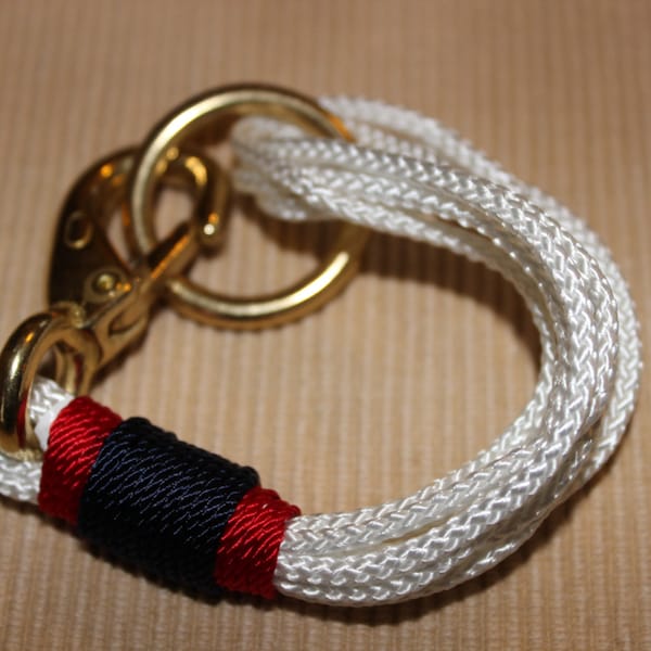 Maine Rope Bracelet -  White Multi-Strand Bracelet - with Red / Navy Accent - Made to Order