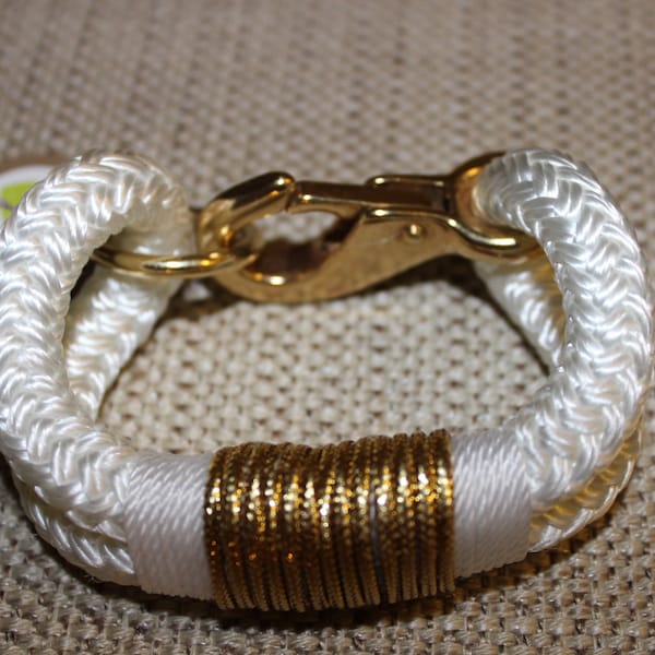 Customized Maine Rope Bracelet - White Rope - White / Metallic Gold - Made to Order