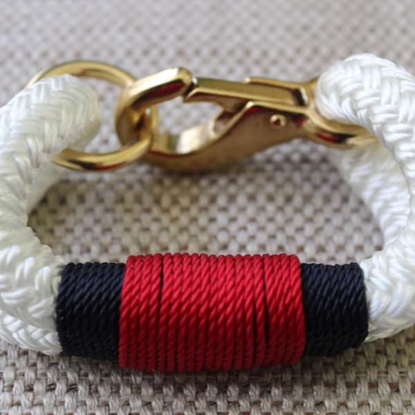 Customized Maine Rope Bracelet - White Rope - Navy / Red - Made to Order