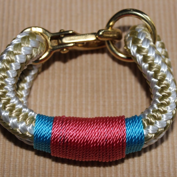 Customized Maine Rope Bracelet - Gold/White Rope - Salmon / Light Blue - Made to Order